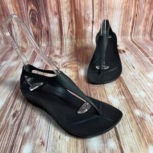 Crocs SERENA SEXI FLIP Flop Sz 9 Black Thong Sandals Slingback Ankle Strap Shoes